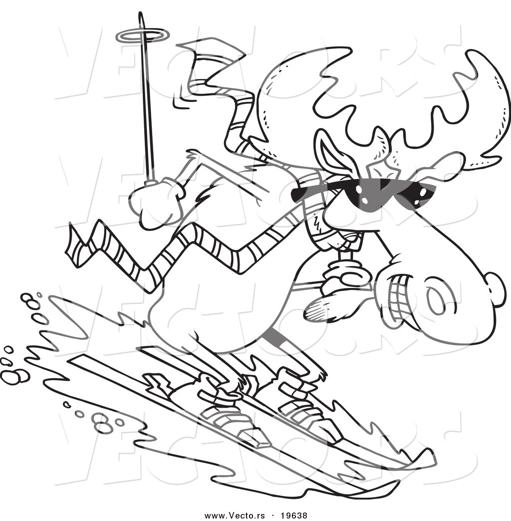 1024x1044 Vector Of A Cartoon Moose Skiing Downhill
