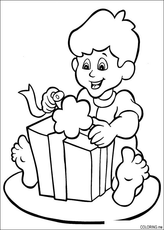 567x794 Coloring Page Christmas Children Open Gift