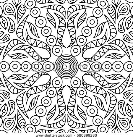 450x470 Adult Coloring Book Page. Seamless Ornate Black And White Pattern