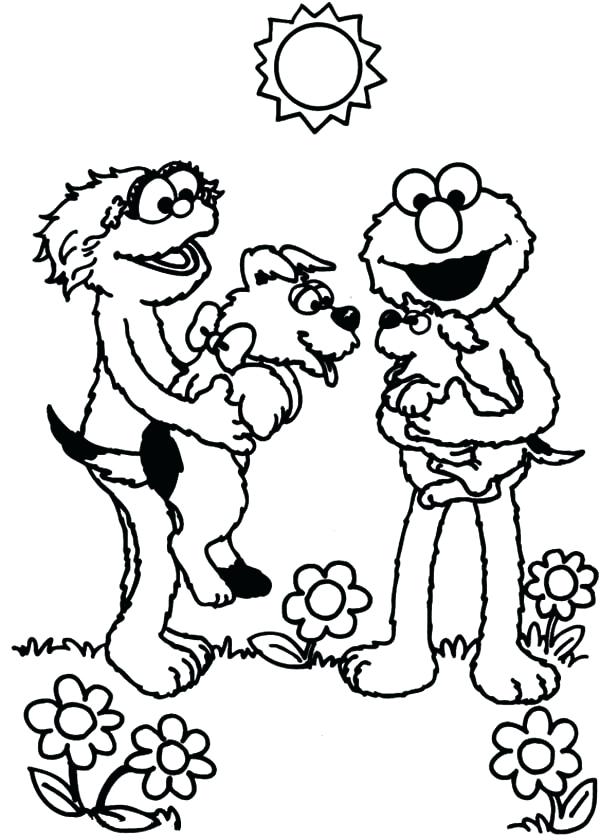 600x840 Oscar Coloring Pages And Playing With Puppy In Sesame Street