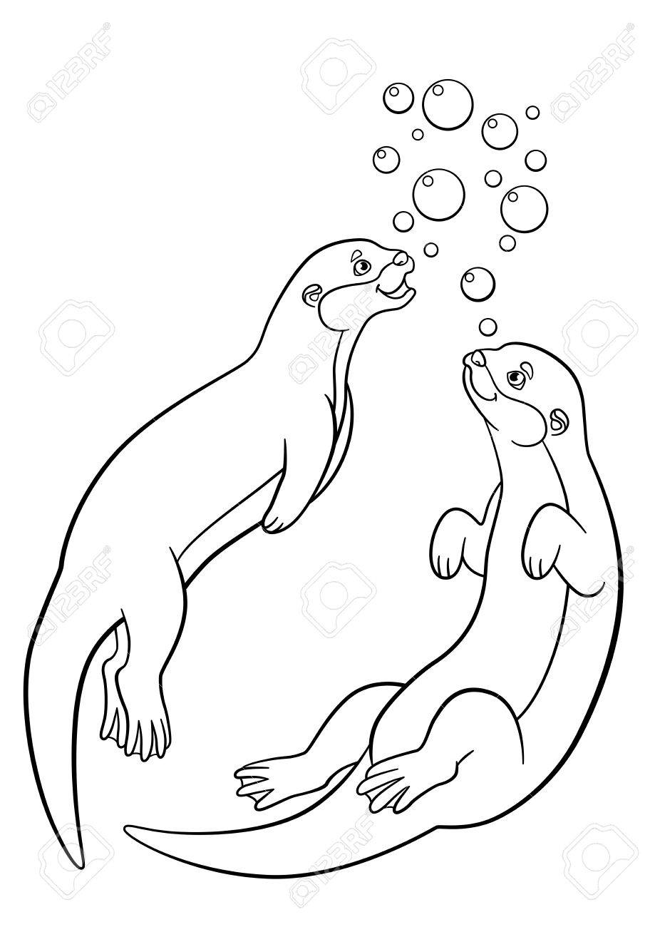Coloring Pages Two Little Cute Otters Swim And Smile Royalty Free 919x1300 Coloring Pages Two Little Cute Otters Swim And Smile Royalty Free