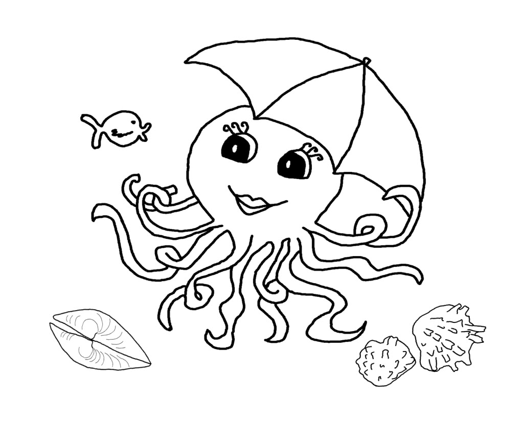 Outline Of Octopus And Seashells Coloring Page For Kids 1023x837 Outline Of Octopus And Seashells Coloring Page For Kids