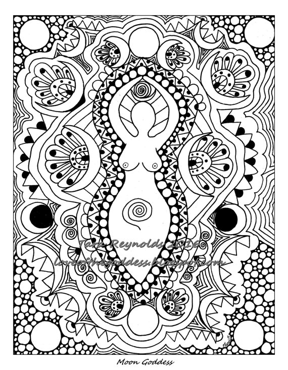 570x733 Coloring Pages For Adults Moon Goddess Coloring Page Pagan Art