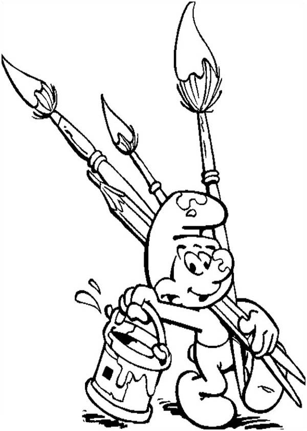 Painter Smurf With Paint And Brush In The Smurf Coloring Page 600x840 Painter Smurf With Paint And Brush In The Smurf Coloring Page
