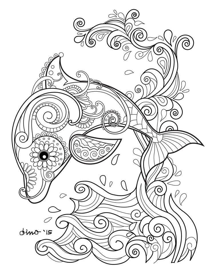 731x960 Dolphin And Waves Beachy Dreams Adult Coloring