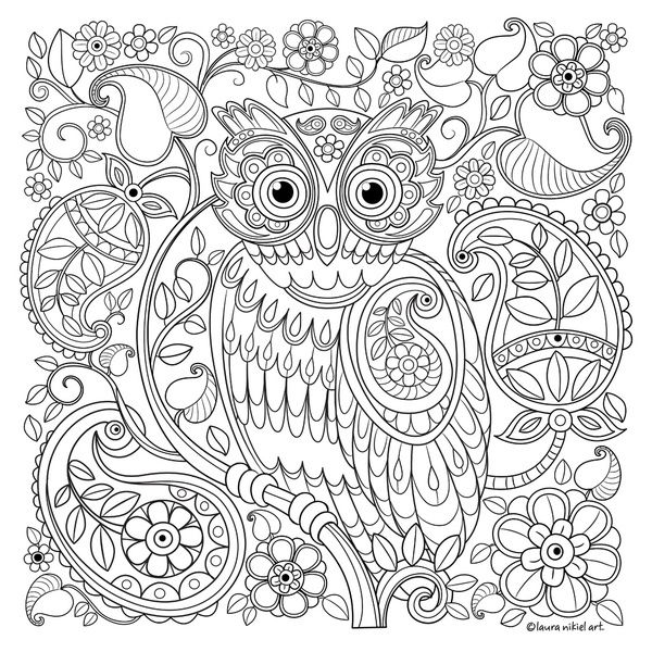600x600 Whimsical Owl With Paisley Pattern Art Print By Laura Nikiel Art