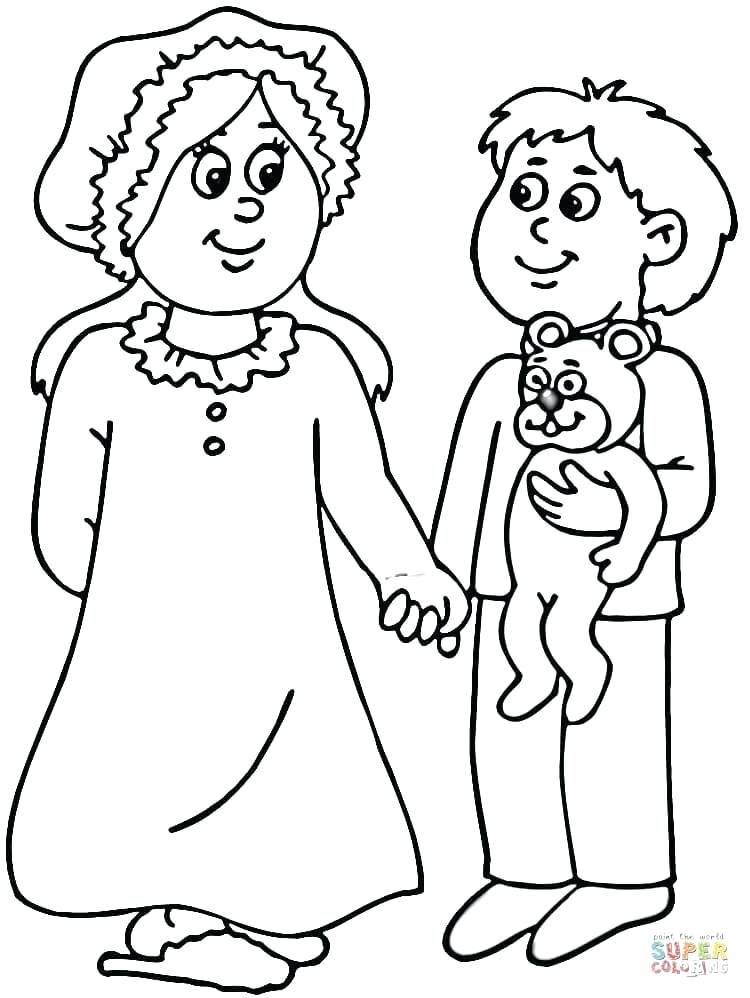 750x998 Llama Llama Red Pajama Coloring Page Mom And Son In Pajamas