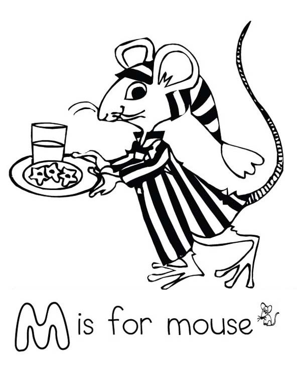 600x730 Letter M For Mouse In Pajamas Coloring Page