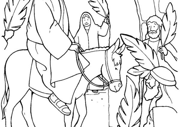 Palm Sunday Coloring Page Jesus Through Jerusalem Gate In Palm 600x425 Palm Sunday Coloring Page Jesus Through Jerusalem Gate In Palm