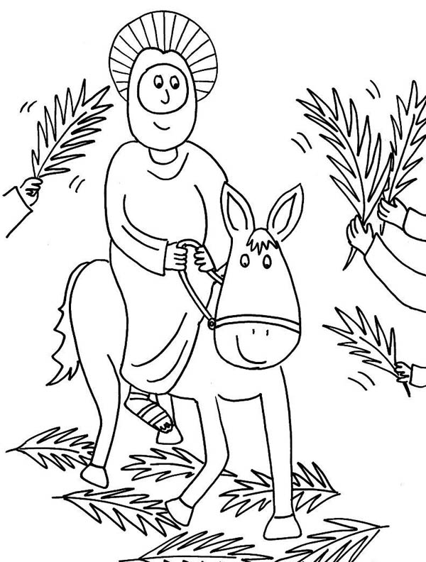 Cartoon Of Jesus Rode A Donkey In Palm Sunday Coloring Page 600x792 Cartoon Of Jesus Rode A Donkey In Palm Sunday Coloring Page