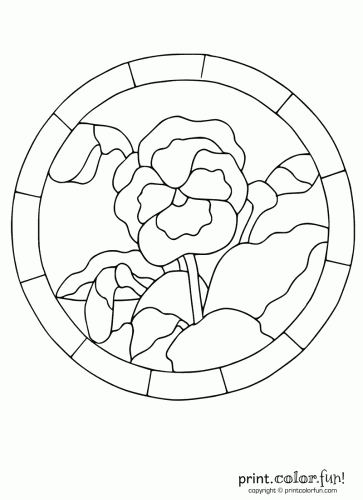 363x500 Stained Glass Pansy Coloring Page