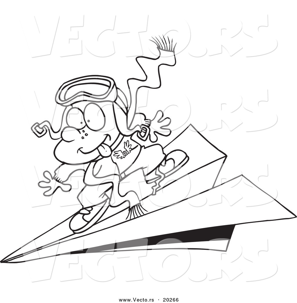 1024x1044 Vector Of A Cartoon Pilot Boy Flying On Paper Plane Outlined