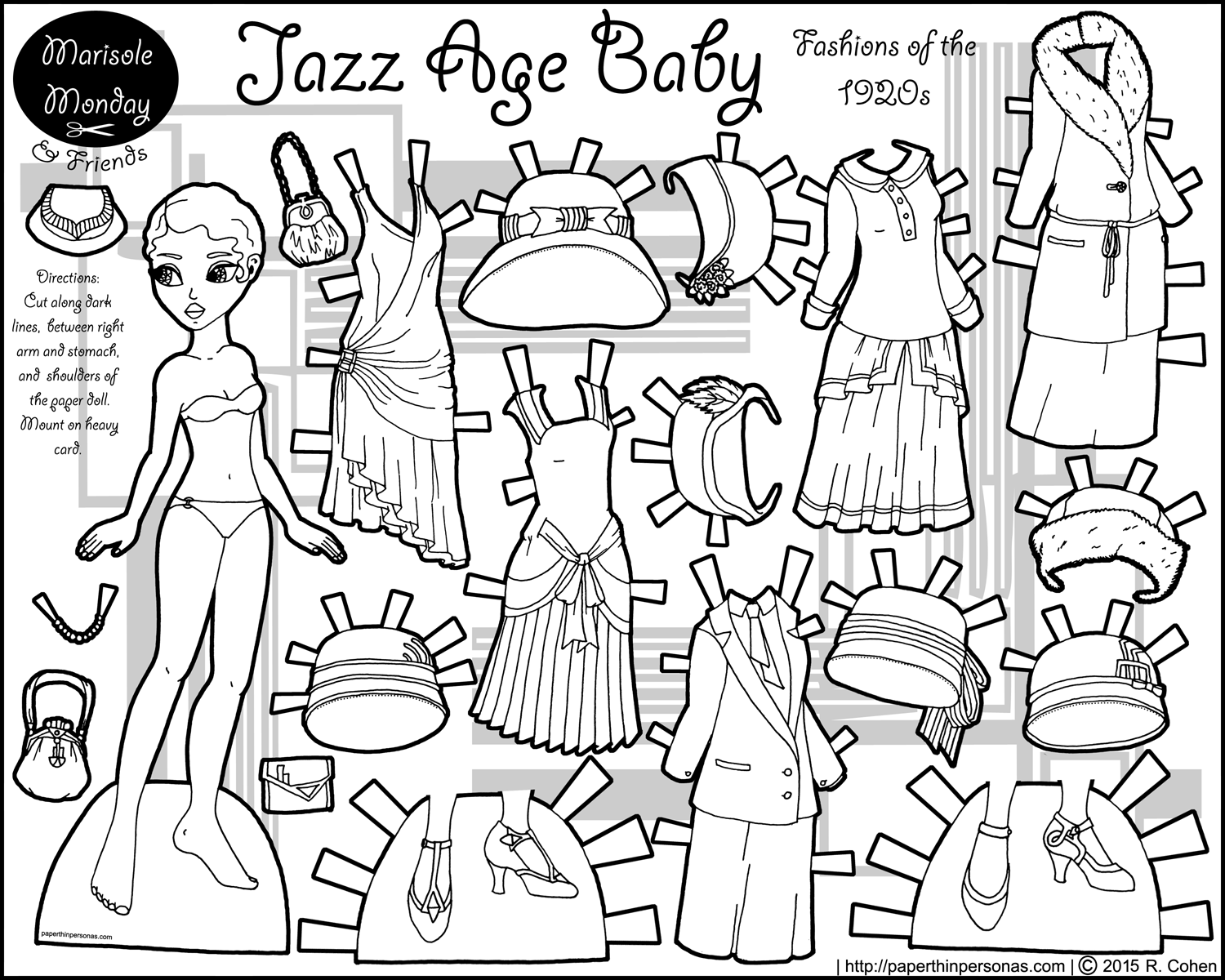 Jazz Age Baby Twenties Fashion Paper Doll Coloring Page 1500x1200 Jazz Age Baby Twenties Fashion Paper Doll Coloring Page