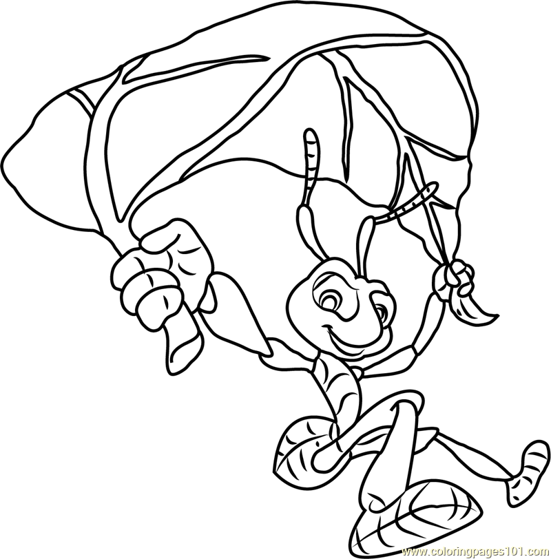 Flik With Leaves Parachute Printable Coloring Page For Kids And Adults 800x812 Flik With Leaves Parachute Printable Coloring Page For Kids And Adults