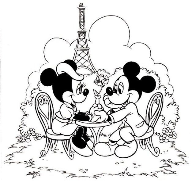 627x600 Mickey And Minnie In Paris Coloring Page Boys Pages