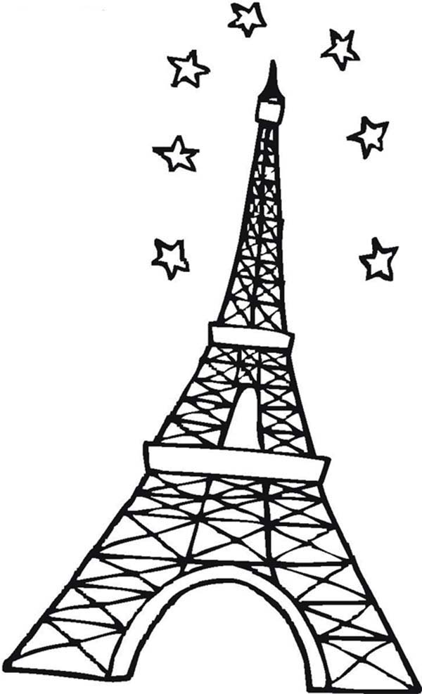 Eiffel Tower And Stars In The Sky Coloring Page 600x987 Eiffel Tower And Stars In The Sky Coloring Page