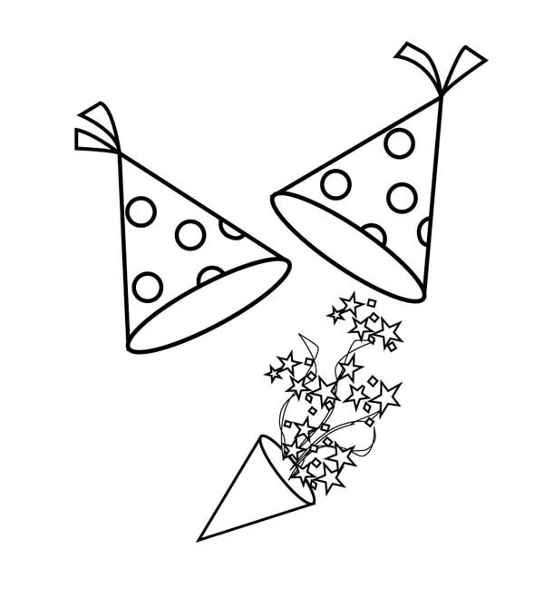 New Years Hat And Blower For New Years Party Coloring Page 600x659 New Years Hat And Blower For New Years Party Coloring Page