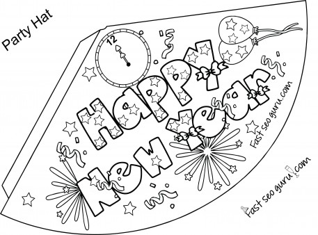 Print Out Happy New Year Party Hat Coloring For Kids 457x338 Print Out Happy New Year Party Hat Coloring For Kids