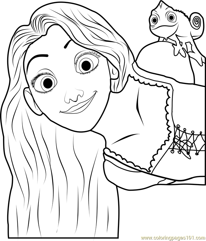 Rapunzel Looking At Pascal In Dress Coloring Page H M And Pages 685x800 Rapunzel Looking At Pascal In Dress Coloring Page H M And Pages