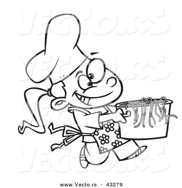 Vector Of A Happy Cartoon Girl Chef Carrying A Pot Of Pasta 600x620 Vector Of A Happy Cartoon Girl Chef Carrying A Pot Of Pasta
