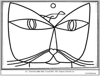 Klee, Paul. Cat And Bird. Coloring Page And Lesson Plan Ideas 350x268 Klee, Paul. Cat And Bird. Coloring Page And Lesson Plan Ideas