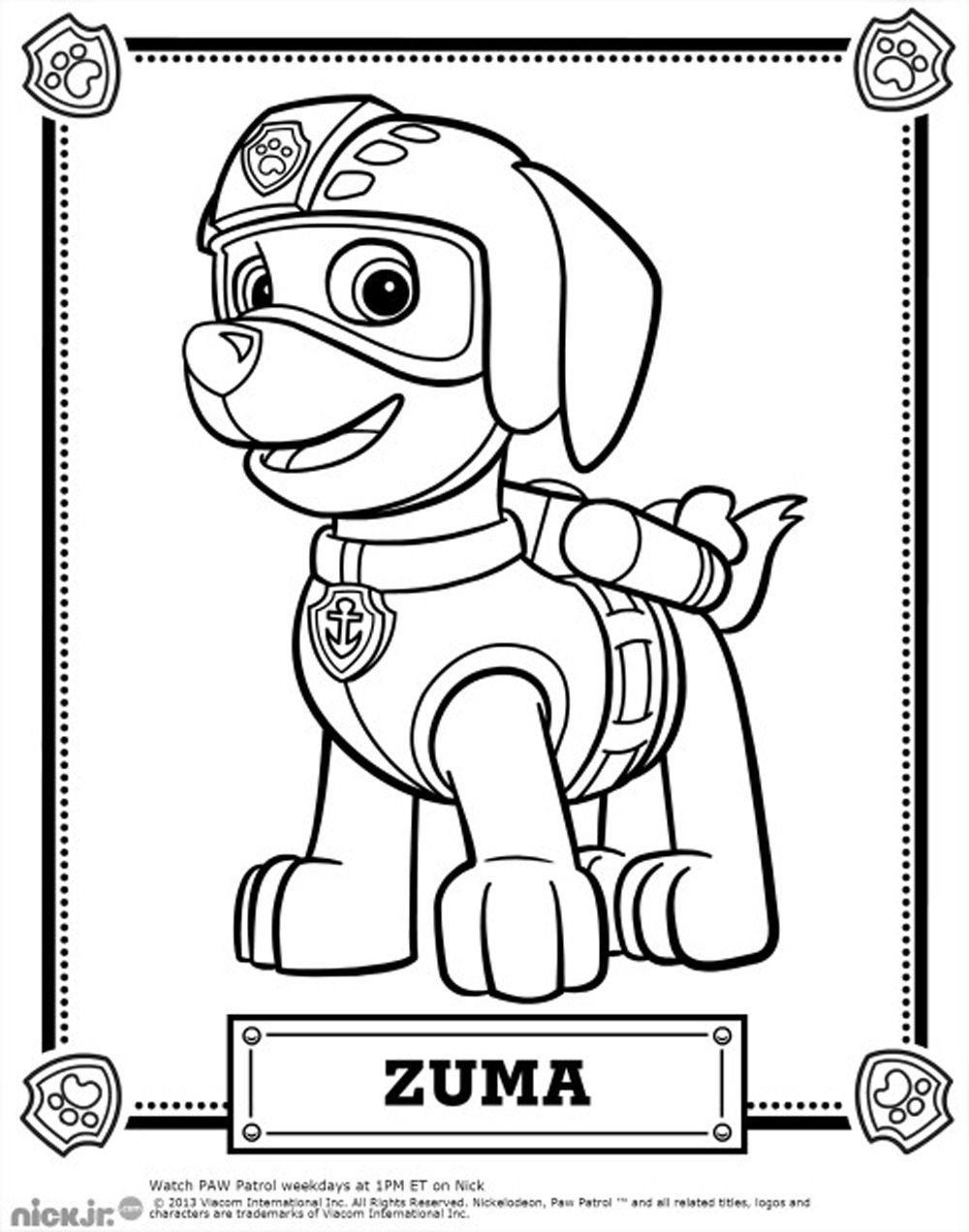 Paw Patrol Characters Coloring Pages 1000x1272 Paw Patrol Characters Coloring Pages