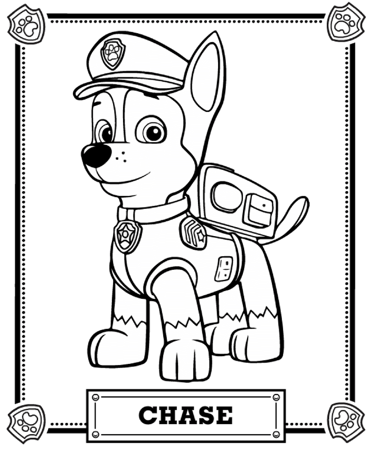 1200x1461 Chase Portrait Free Coloring Page Animals, Kids, Paw Patrol
