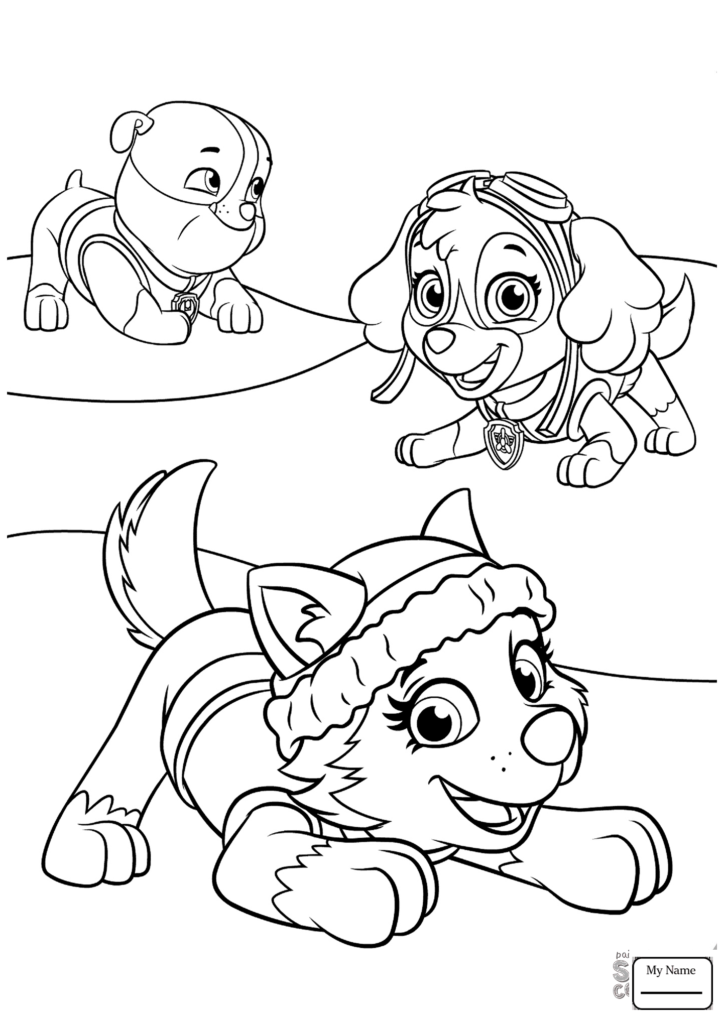724x1024 Cartoons Everest Plays With Skye And Rubble Paw Patrol Coloring