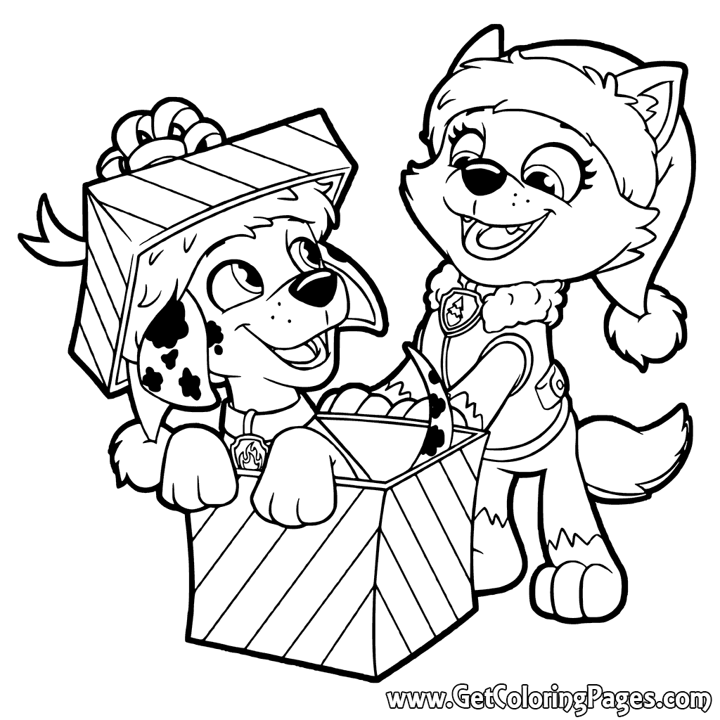 Paw Patrol Christmas Gifts Coloring Pages 1024x1024 Paw Patrol Christmas Gifts Coloring Pages