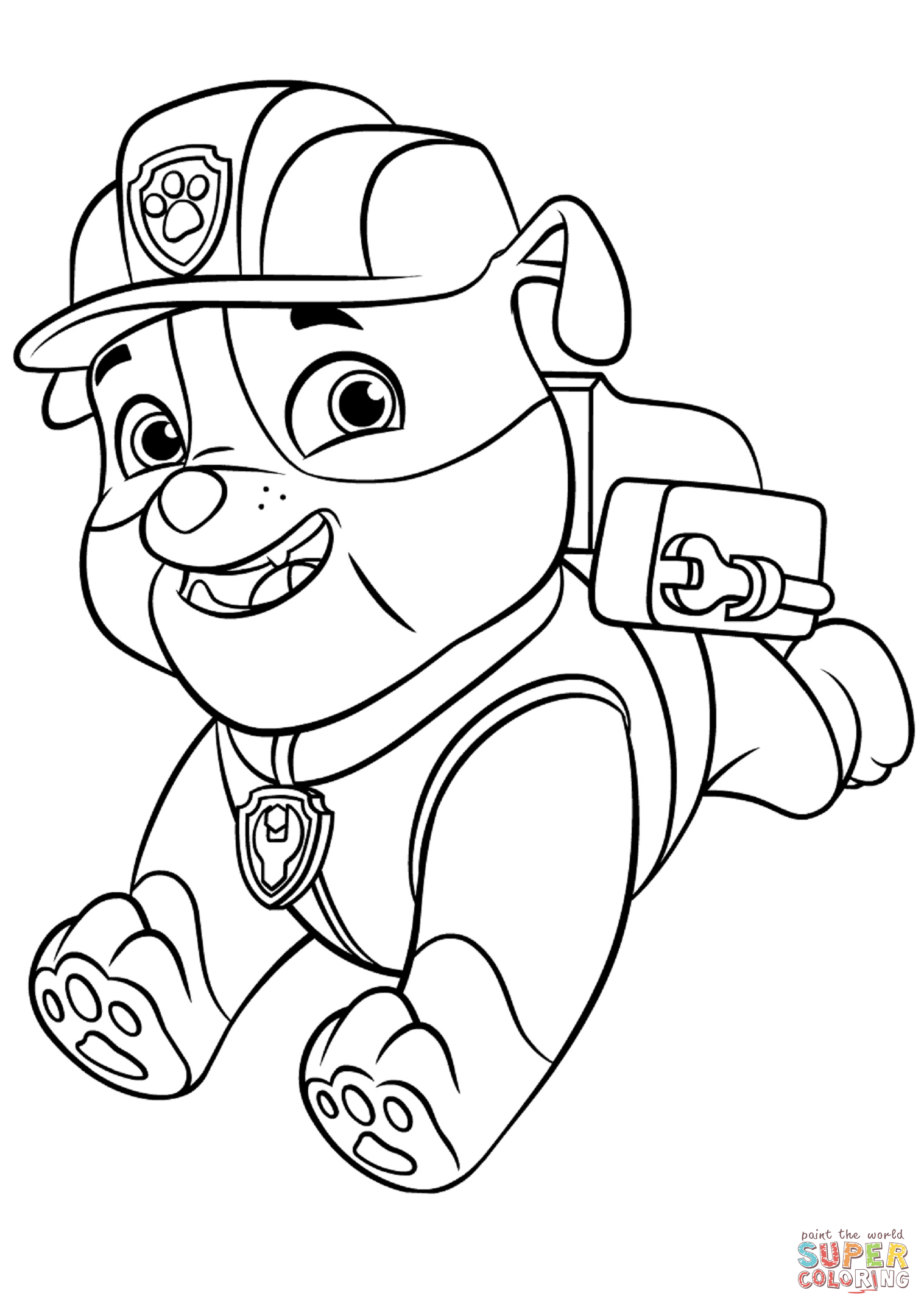 Paw Patrol Rubble With Backpack Super Coloring Colouring 1517x2146 Paw Patrol Rubble With Backpack Super Coloring Colouring