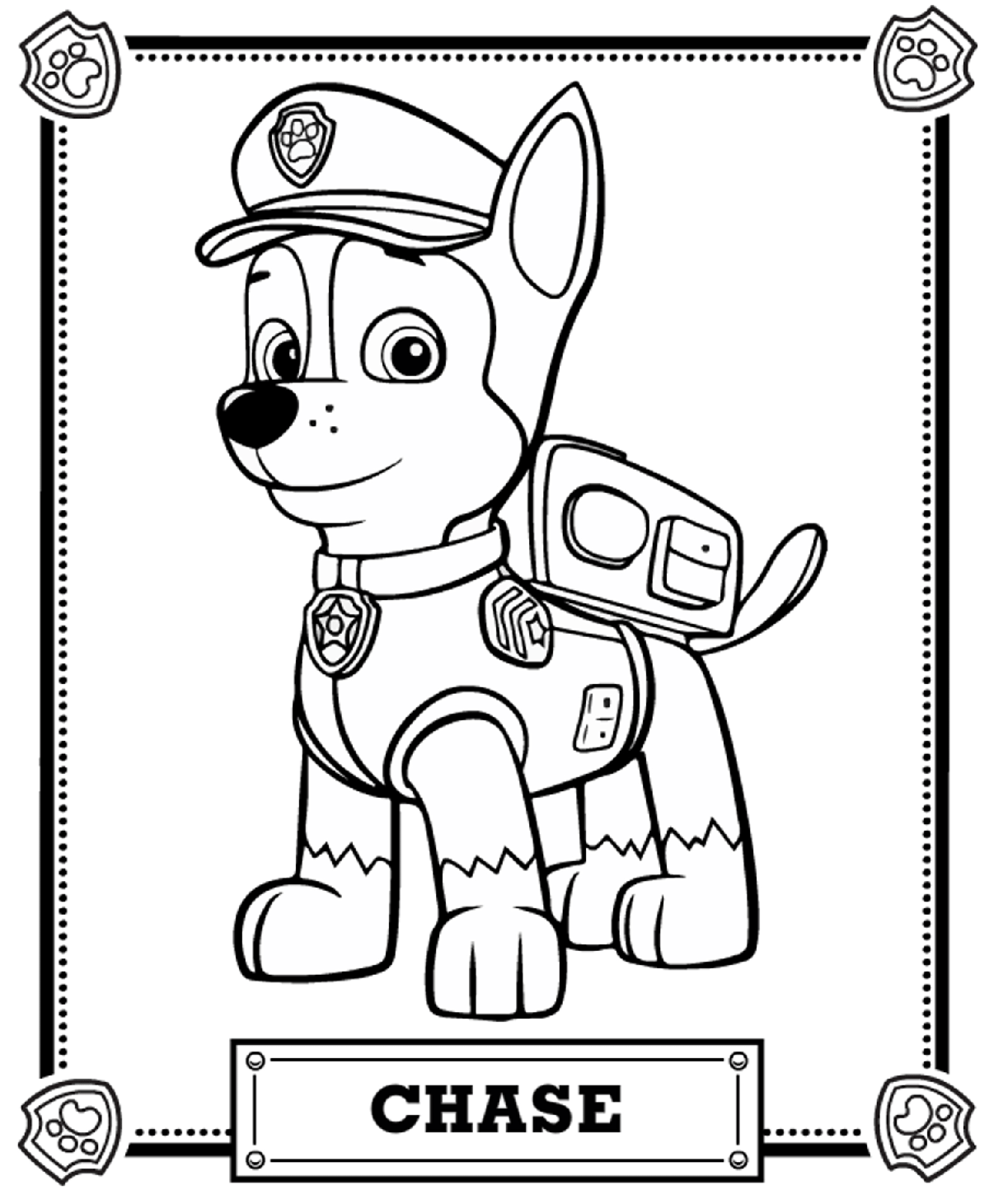 Paw Patrol Chase Coloring Pages Printable 1200x1461 Paw Patrol Chase Coloring Pages Printable