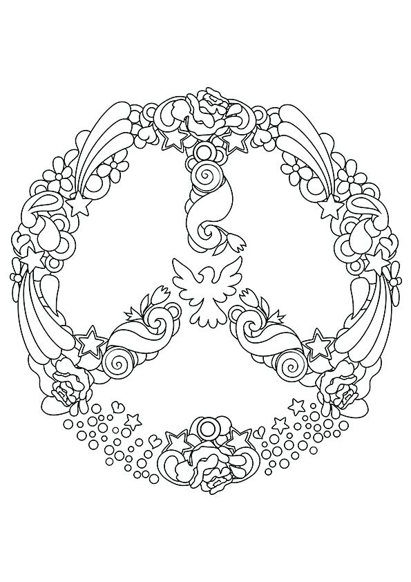 Peace Signs Coloring Pages Hippie Vintage Peace Symbol In Style 595x842 Peace Signs Coloring Pages Hippie Vintage Peace Symbol In Style