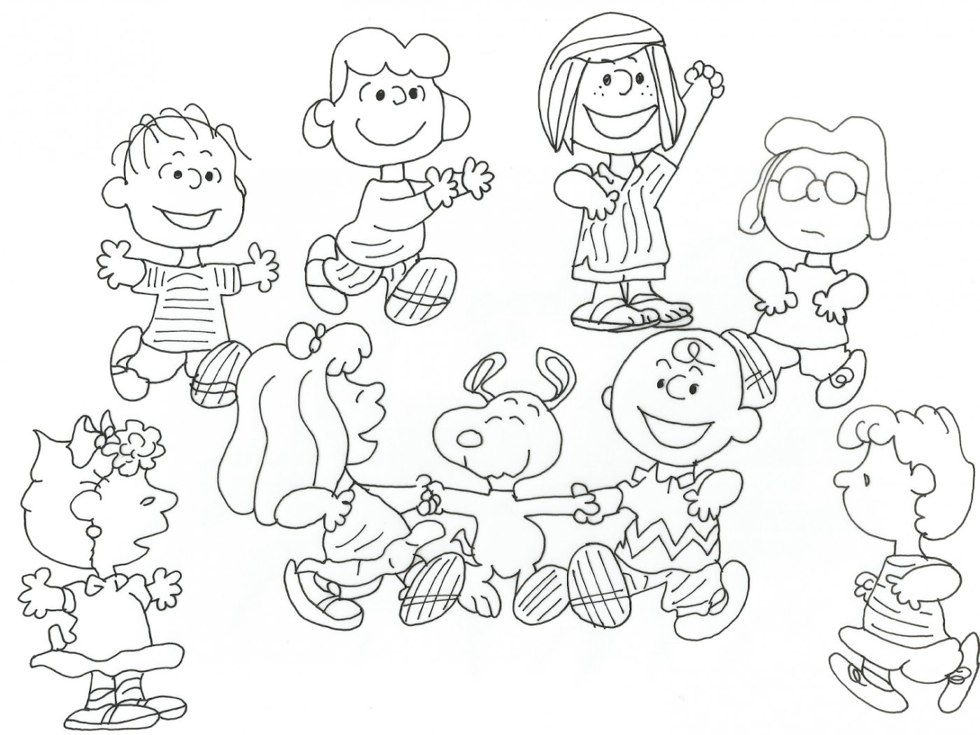 1400x1050 Charlie Brown Coloring Pages Friends Peanuts Clever Christmas Free