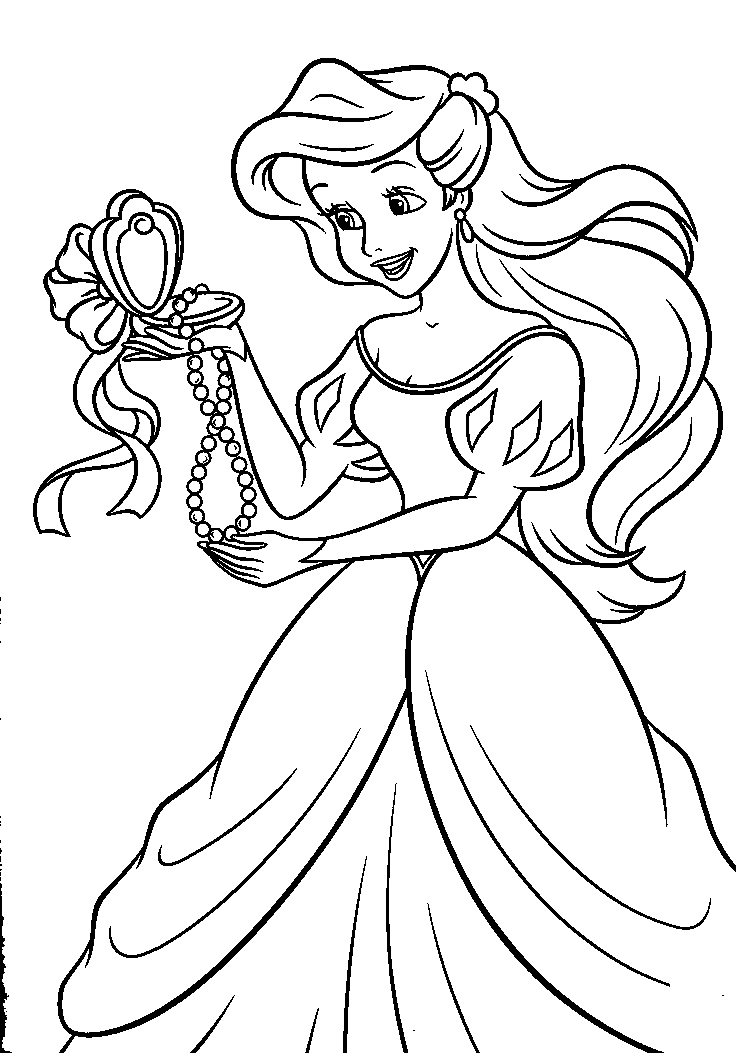 736x1053 Ariel Hold Pearl Necklace Little Mermaid Coloring Pages