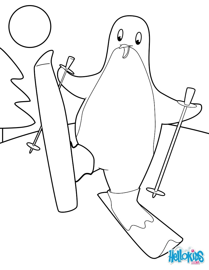 Skiing Penguin Coloring Pages 820x1060 Skiing Penguin Coloring Pages