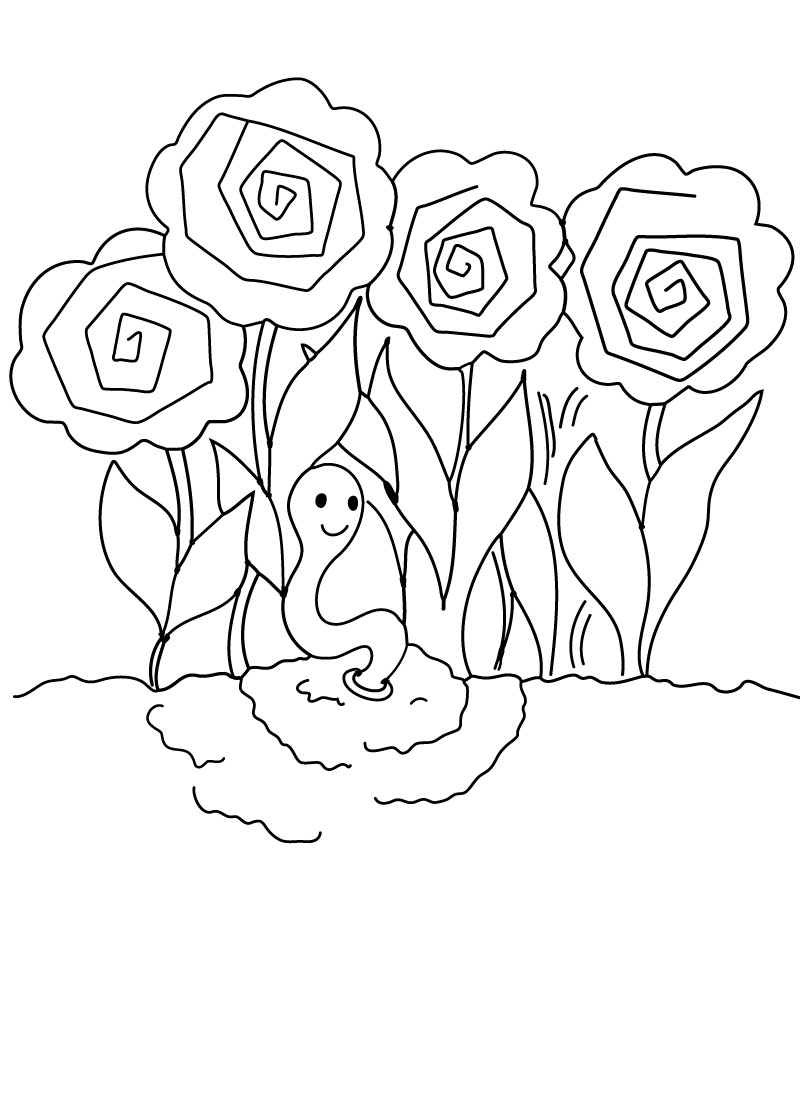 800x1100 Free Printable Coloring Page Earthworm In The Peonies