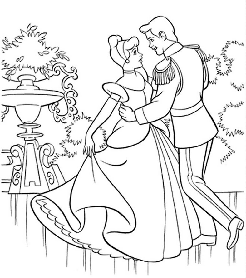 788x890 Cinderella Dancing With Prince In The Garden Coloring Page