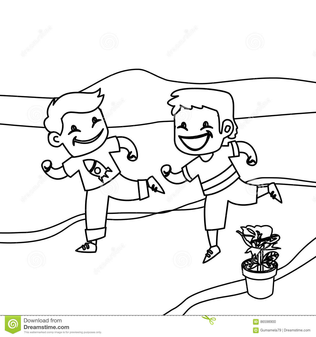 1300x1390 Children Running Coloring Page Hand Drawn Happy Kids 86598900