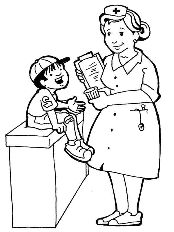 Nurse Talking With Sick Kid In Community Helpers Coloring Page 600x800 Nurse Talking With Sick Kid In Community Helpers Coloring Page