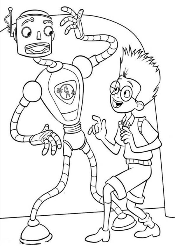 Carl The Robot Talking To Lewis In Meet The Robinsons Coloring 600x843 Carl The Robot Talking To Lewis In Meet The Robinsons Coloring