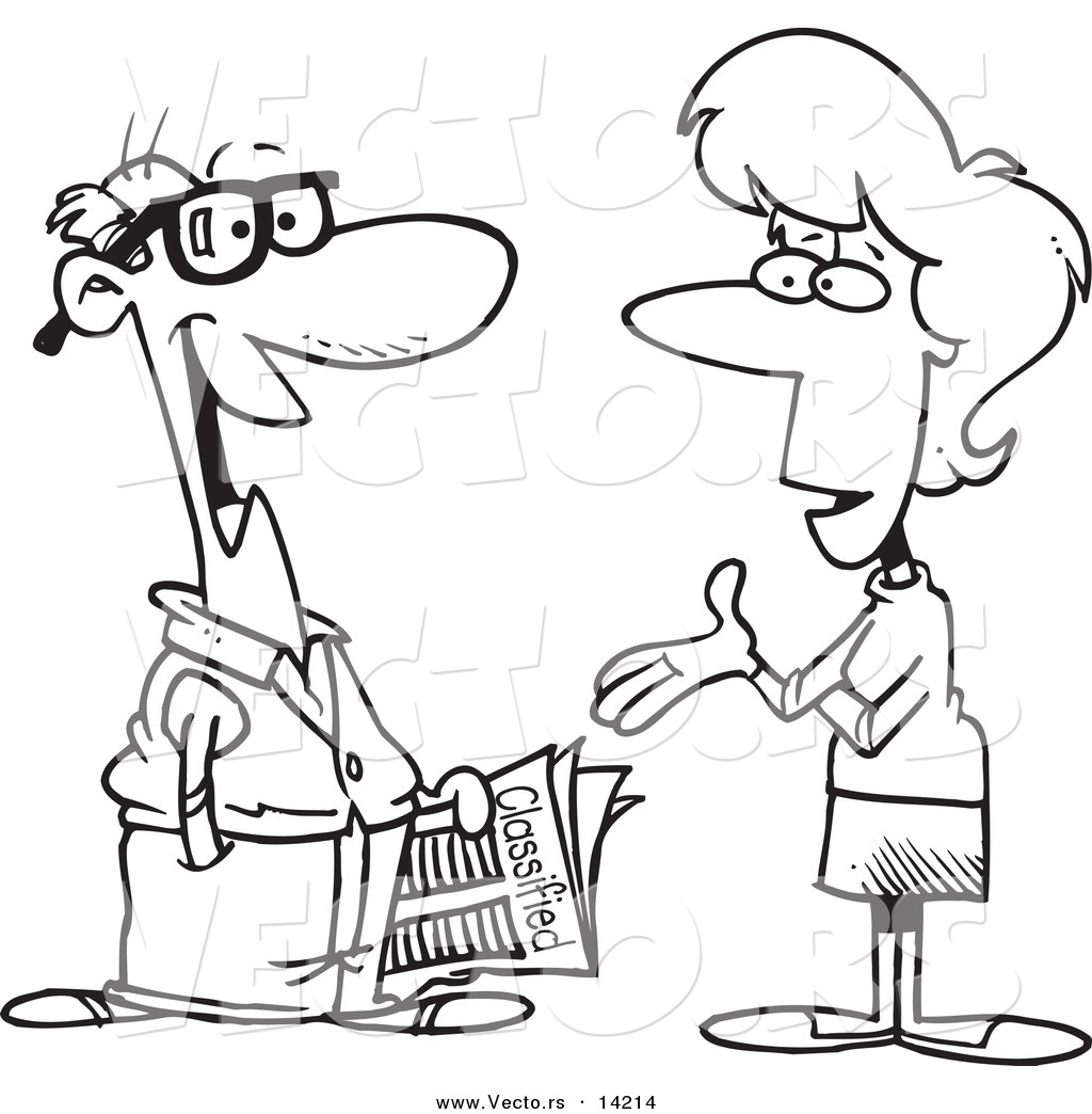 Vector Of A Cartoon Woman Talking To A Man About Classified Ads 1024x1044 Vector Of A Cartoon Woman Talking To A Man About Classified Ads