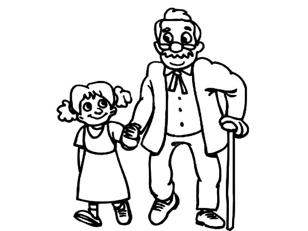 600x450 Grandfather Walking With His Grandchildren Coloring Pages Color Luna