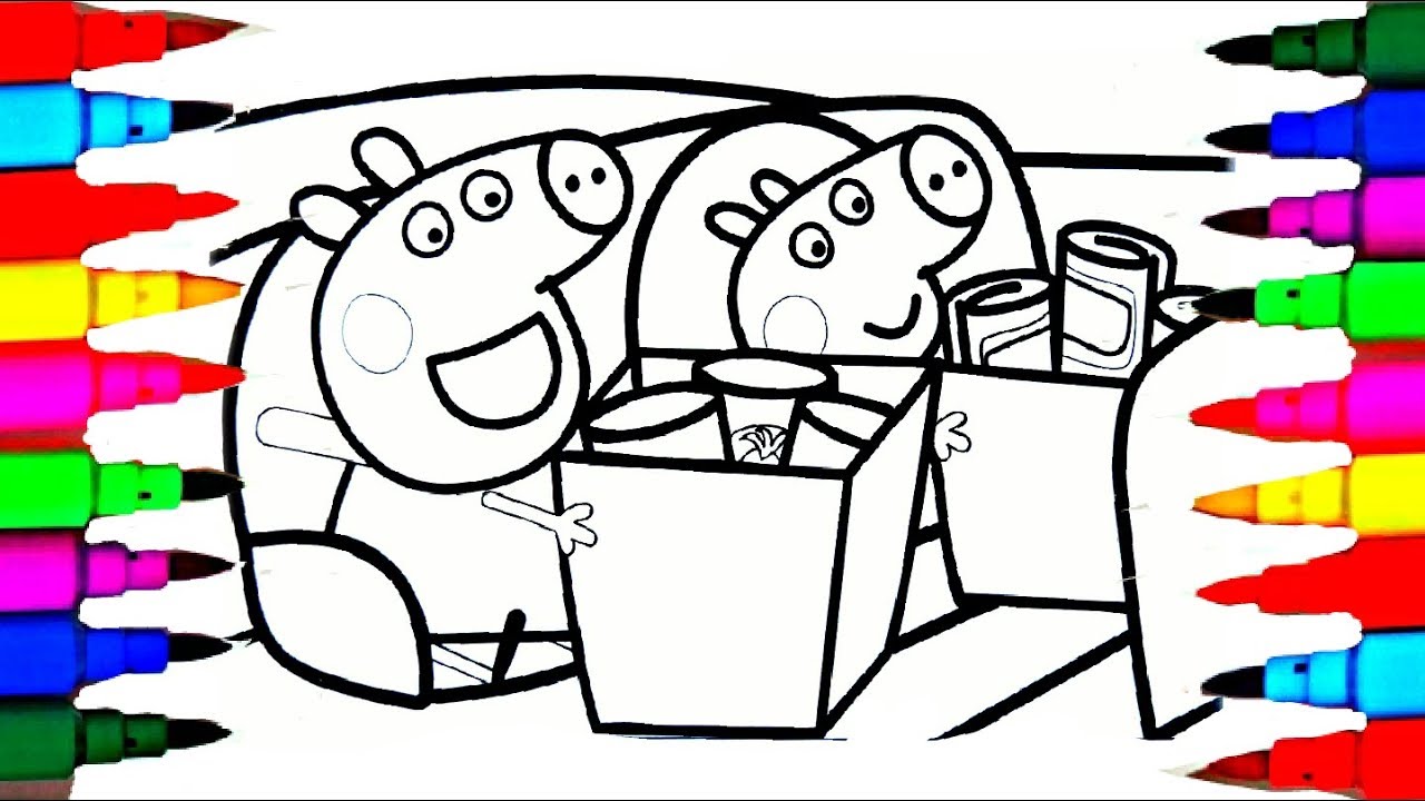 Peppa Pig Barbie Snow White And George Shopping Cart Coloring 1280x720 Peppa Pig Barbie Snow White And George Shopping Cart Coloring