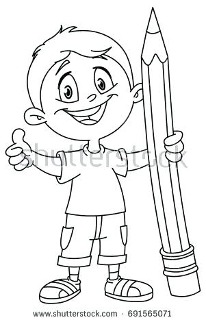 Person Coloring Page Outlined Young Boy Holding A Big Pencil 301x470 Person Coloring Page Outlined Young Boy Holding A Big Pencil