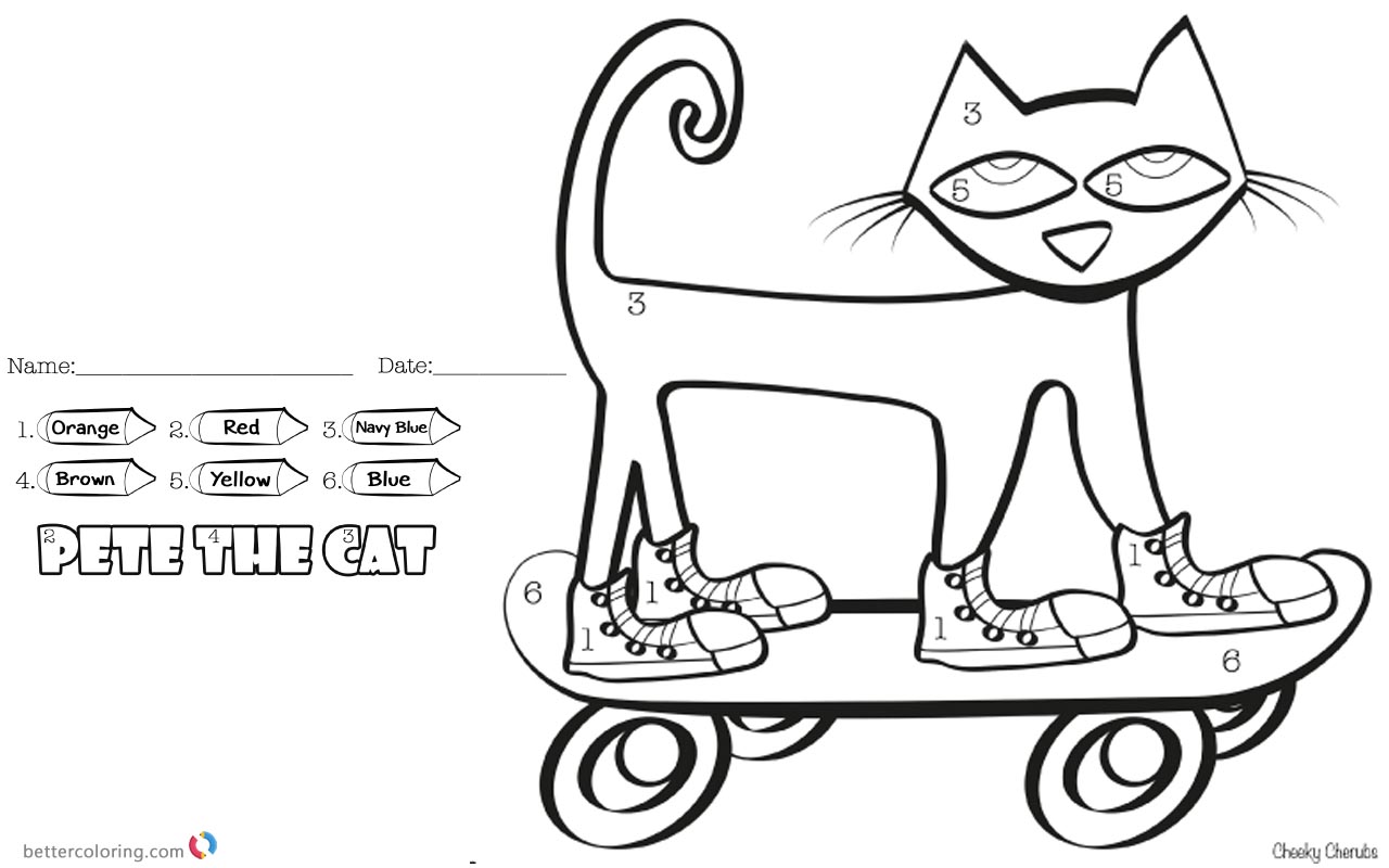 1280x800 Pete The Cat Coloring Pages Color By Number Skateboard