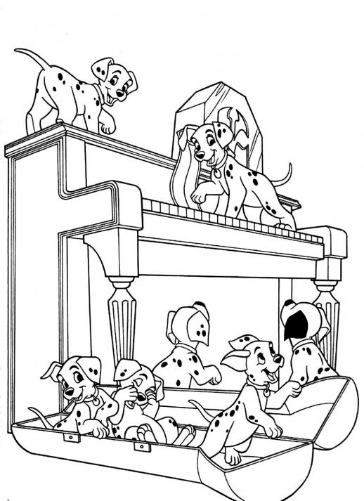 Piano And The Puppies 101 Dalmatians Coloring Pages 518x713 Piano And The Puppies 101 Dalmatians Coloring Pages