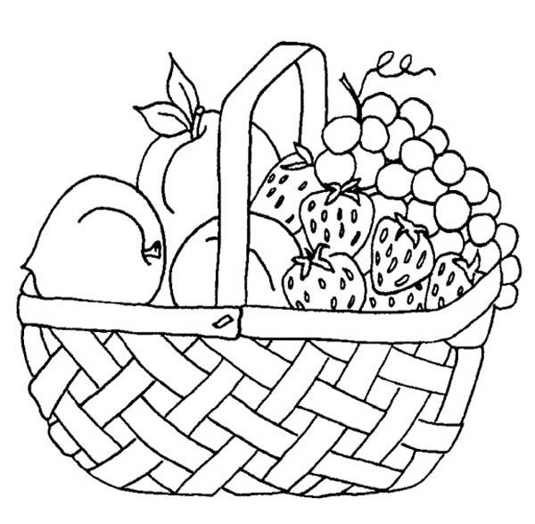 600x587 Strawberry And Other Fruit In The Basket Coloring Page