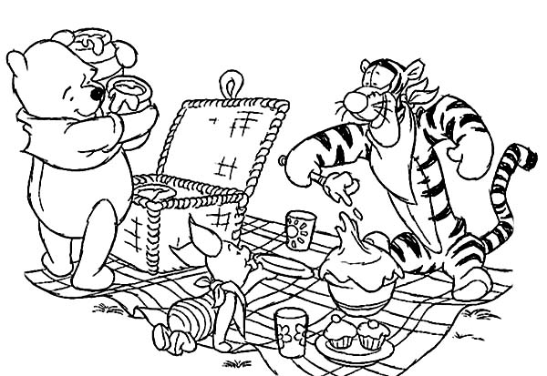 Winnie The Pooh And Friends Picnic Coloring Page 600x413 Winnie The Pooh And Friends Picnic Coloring Page