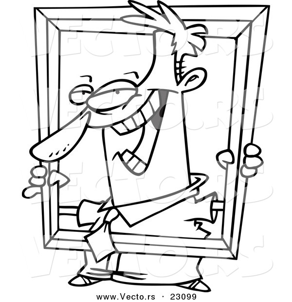 600x620 Vector Of A Cartoon Businessman Holding Up A Frame