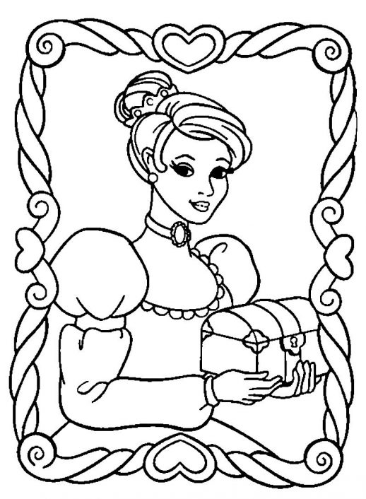 518x706 Beautiful Princess With Jewelry Box In A Frame Coloring Pages